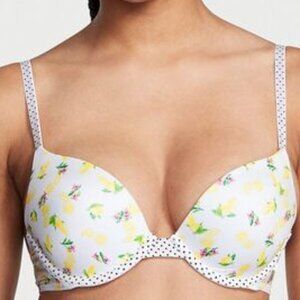 Victorias Secret Sexy Tee Shirt Push Up Bra White Lemons 32DD, XS thong panty